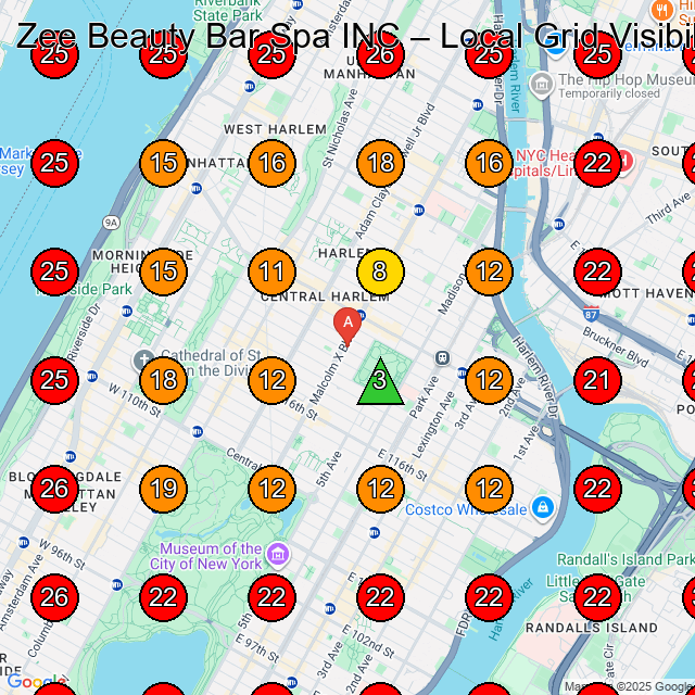 Zee Beauty Bar Spa INC GeoGrid visibility map for Beauty Salon in New York